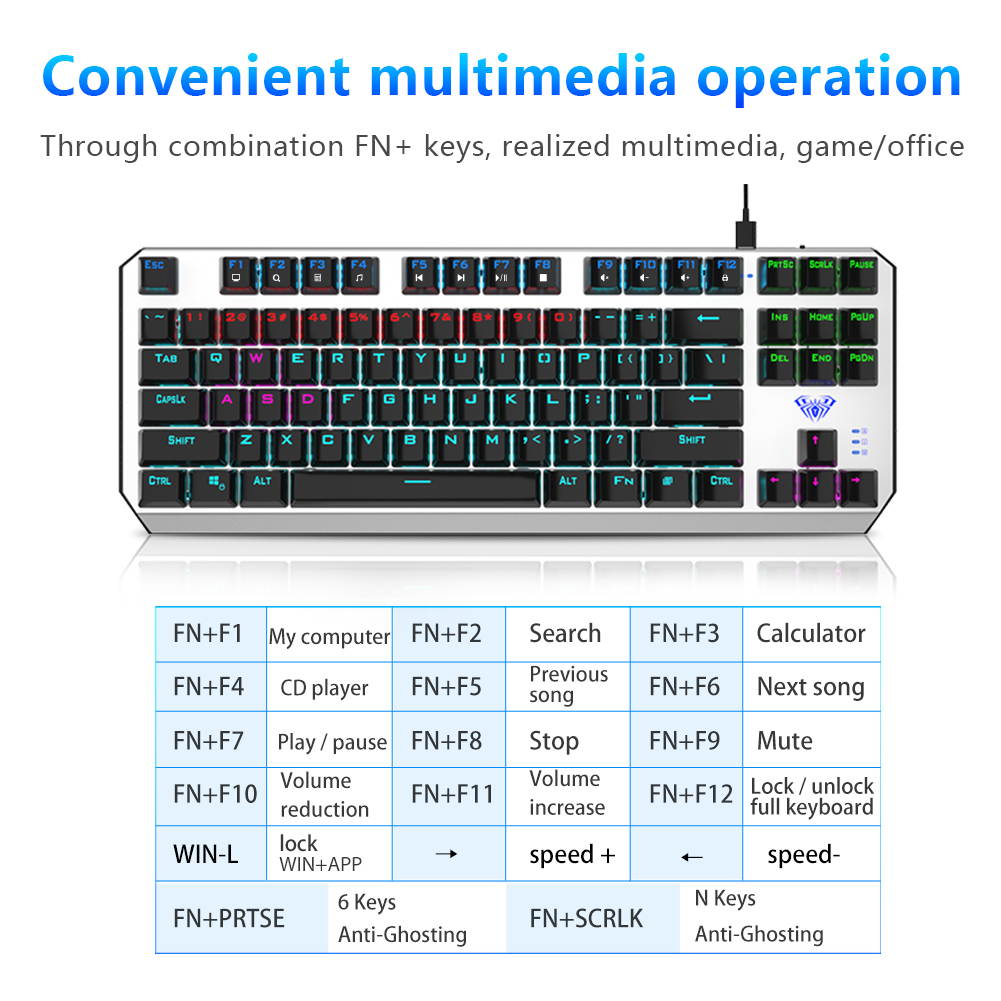 AULA S2096 Gamer Keyboard Mechanical Gaming Keyboard Backlit LED Wired 104 Keys Anti-ghosting Brown Blue Switch for PC Computer