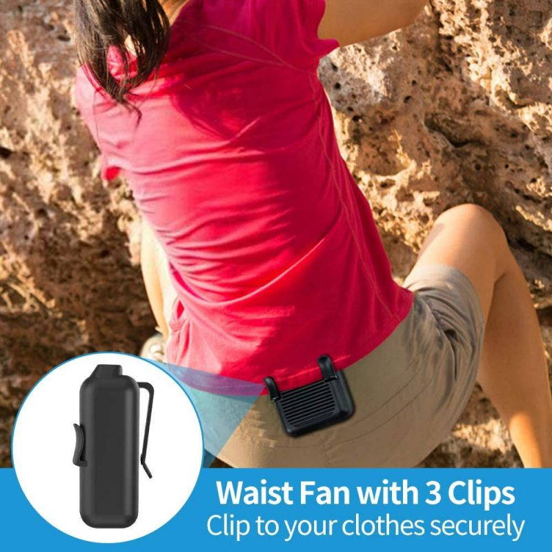 Personal Waist Fan, USB Necklace Fan, Hands Free Waist Cooling Fan with 6000mAh Rechargeable Battery, 23H Working Time, 3 Speeds, Great for Outdoor Workers, Hiking, Climbing, Camping