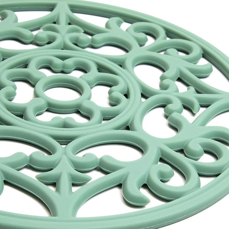 Silicone Carved Trivets for Kitchens, Nonslip (7.9 Inches, Green, 3 Pack)