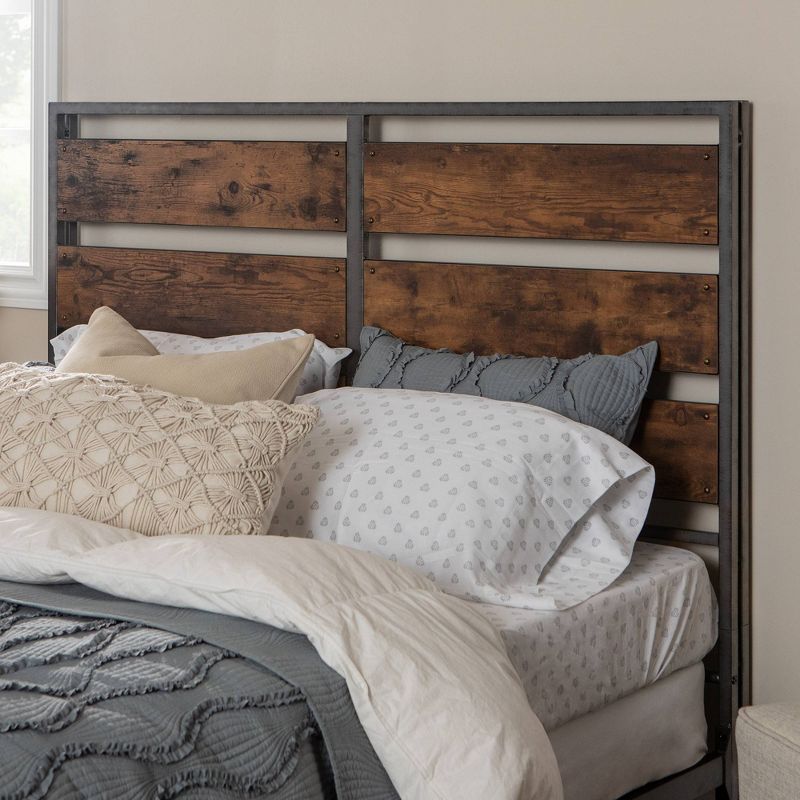 Queen Size Metal and Wood Panel Headboard Brown - Saracina Home