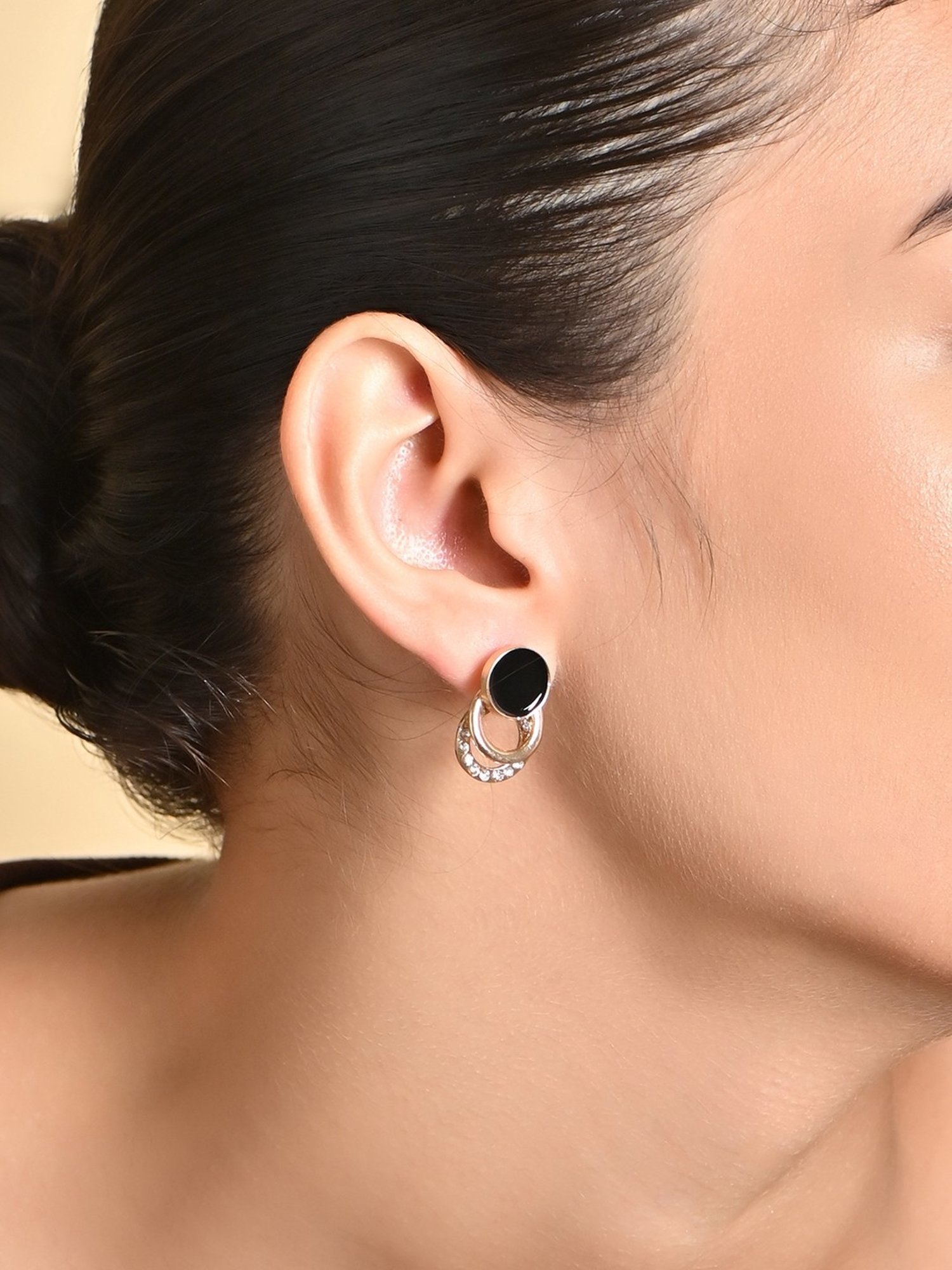 ToniQ Black Gold CZ Party Stud Earrings for Women