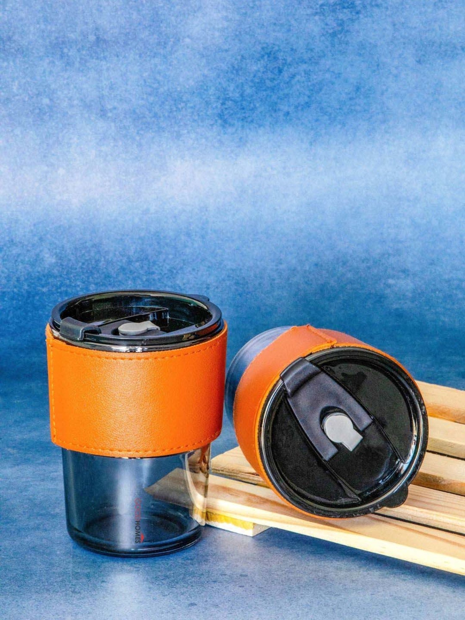 Goodhomes Transparent & Orange Glass Sipper (0.435 L) - Set of 4