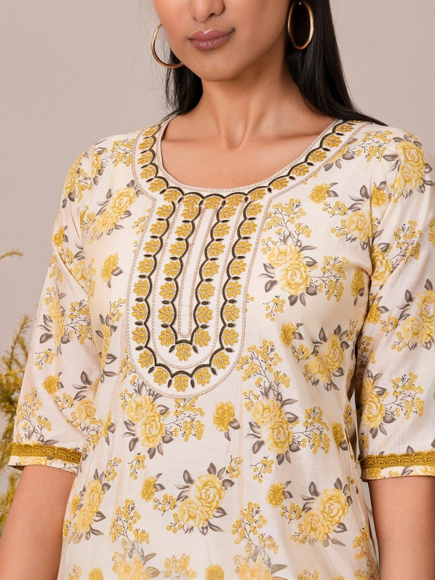 Libas Beige Printed Kurta Palazzo Set