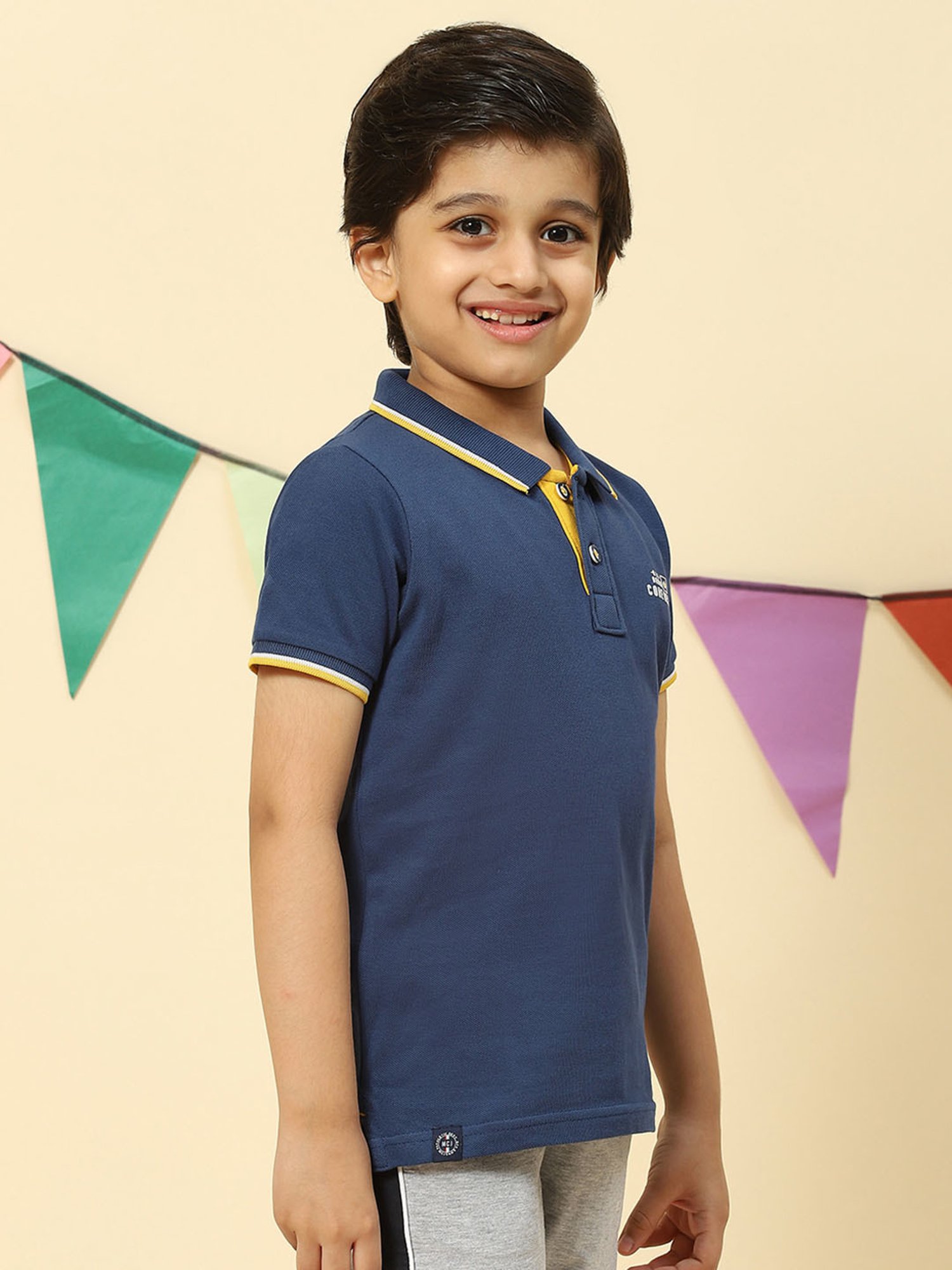 Monte Carlo Kids Blue Solid Polo T-Shirt