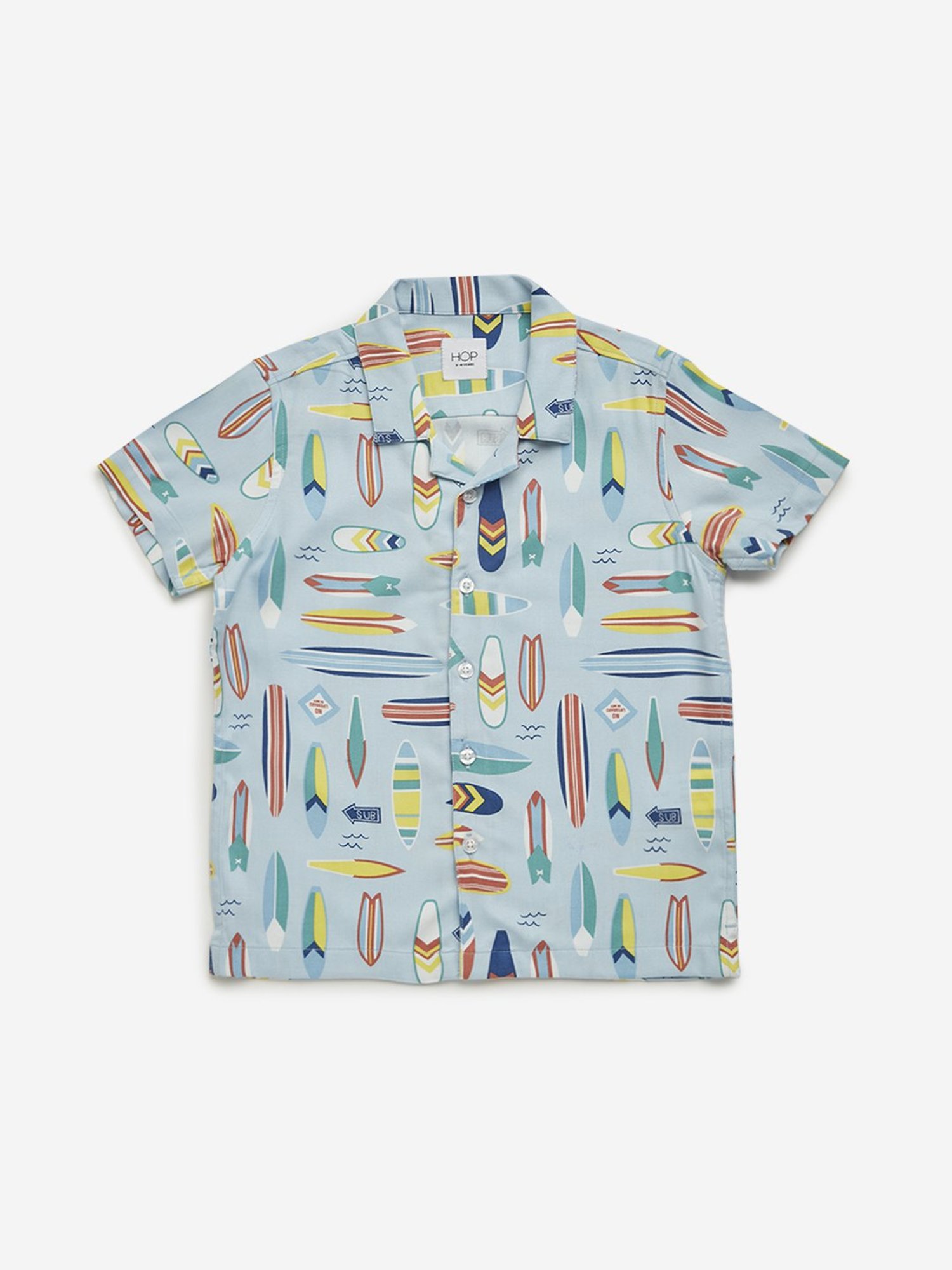 HOP Kids by Westside Light Blue Surf Board Printed Shirt