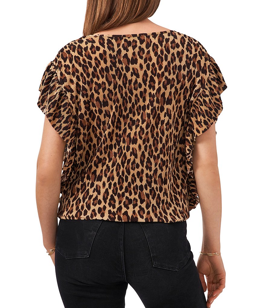 1. STATE Flutter Sleeve Drop Shoulder V-Neck Leopard Blouse