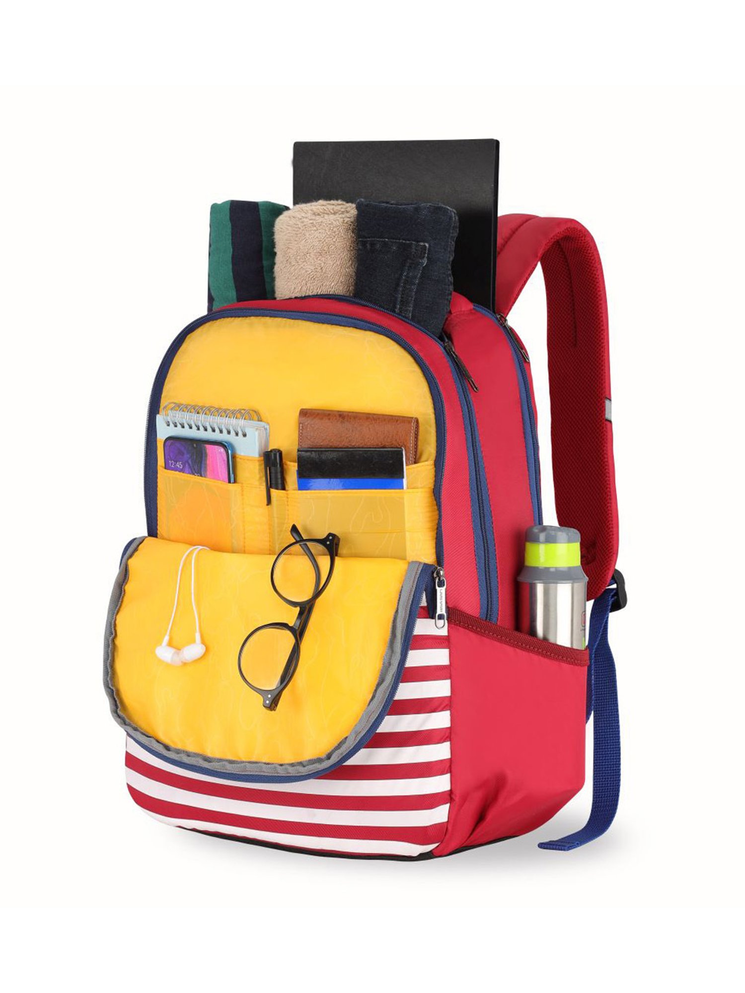 Lavie Sport Nautical Red Polyester Striped Backpack - 26 Ltrs