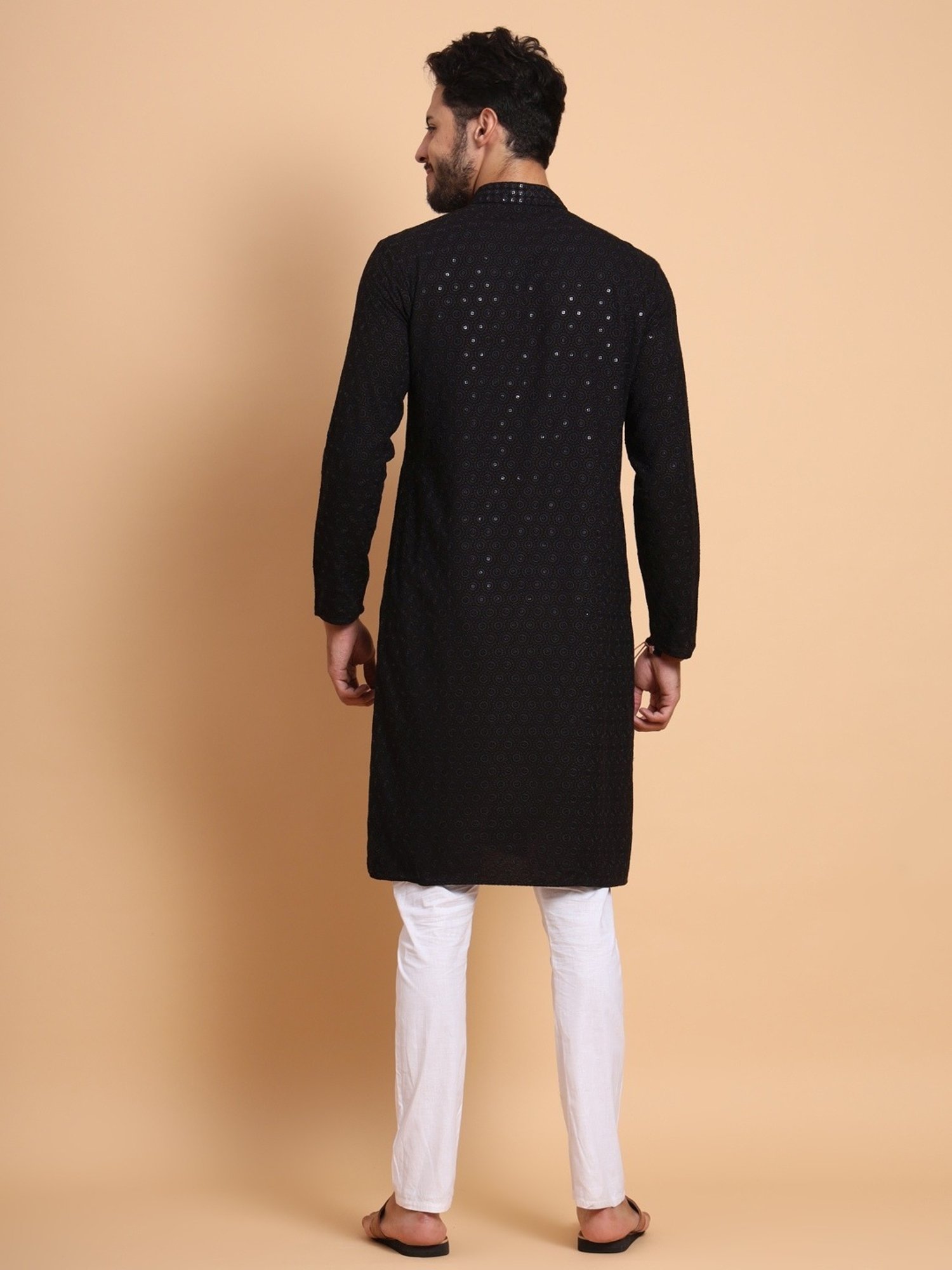 SWAGG INDIA Shine Black Regular Fit Embroidered Kurta