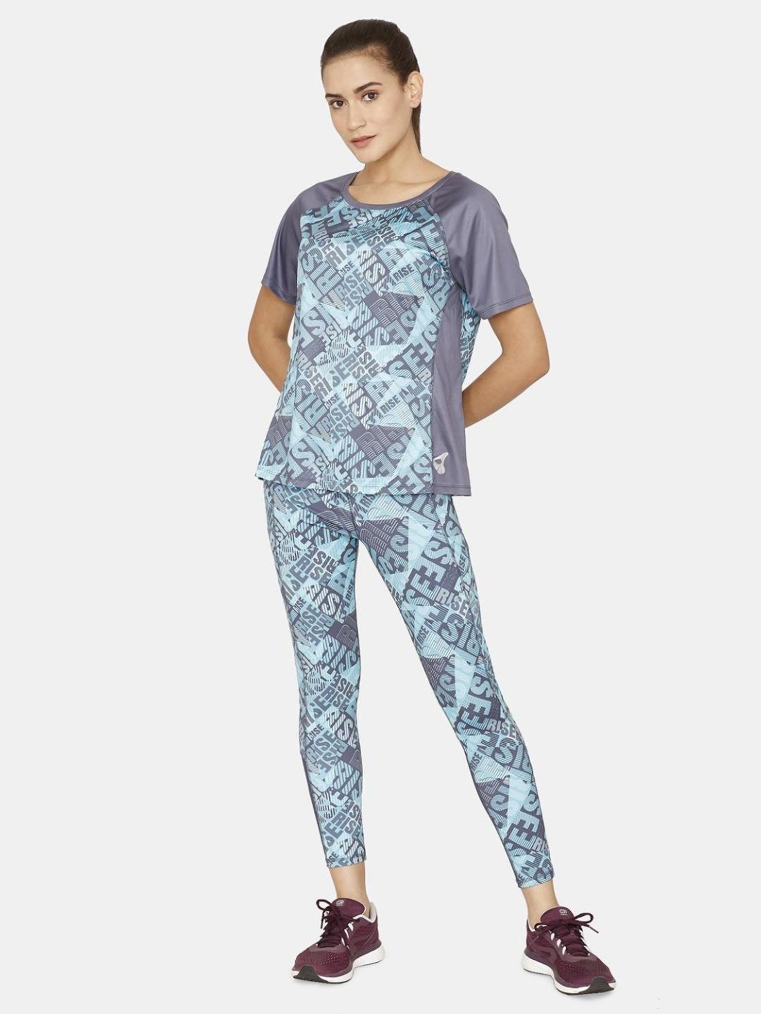 Zelocity by Zivame Light Blue Printed Sports T-shirt