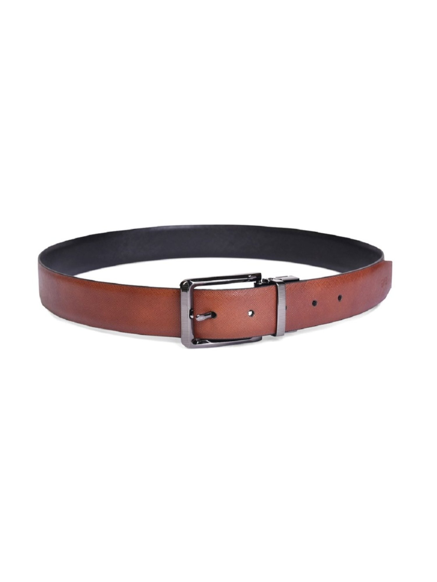 BELWABA Black & Brown Textured Formal Reversible Leather Belt for Men