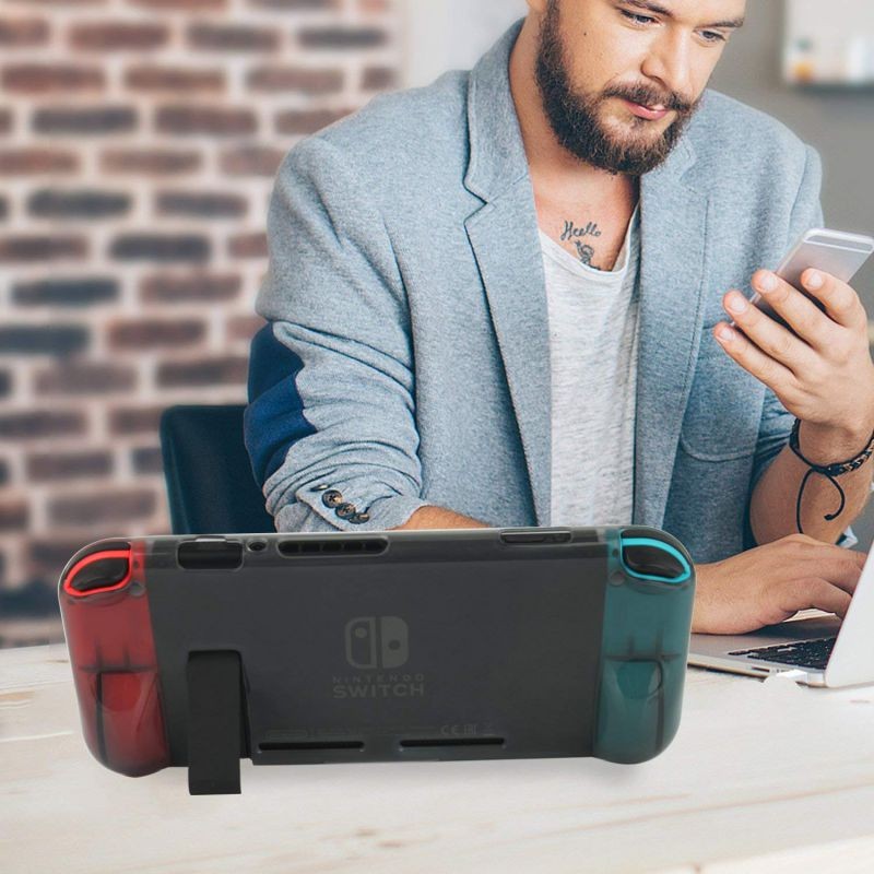 Protective Case Cover for Nintendo Switch Comfortable Soft TPU Grip Case and Ergonomic Anti-Scratch Shock-Absorption Cover for Nintendo Switch 2017 with 8 Thumb Grips Caps