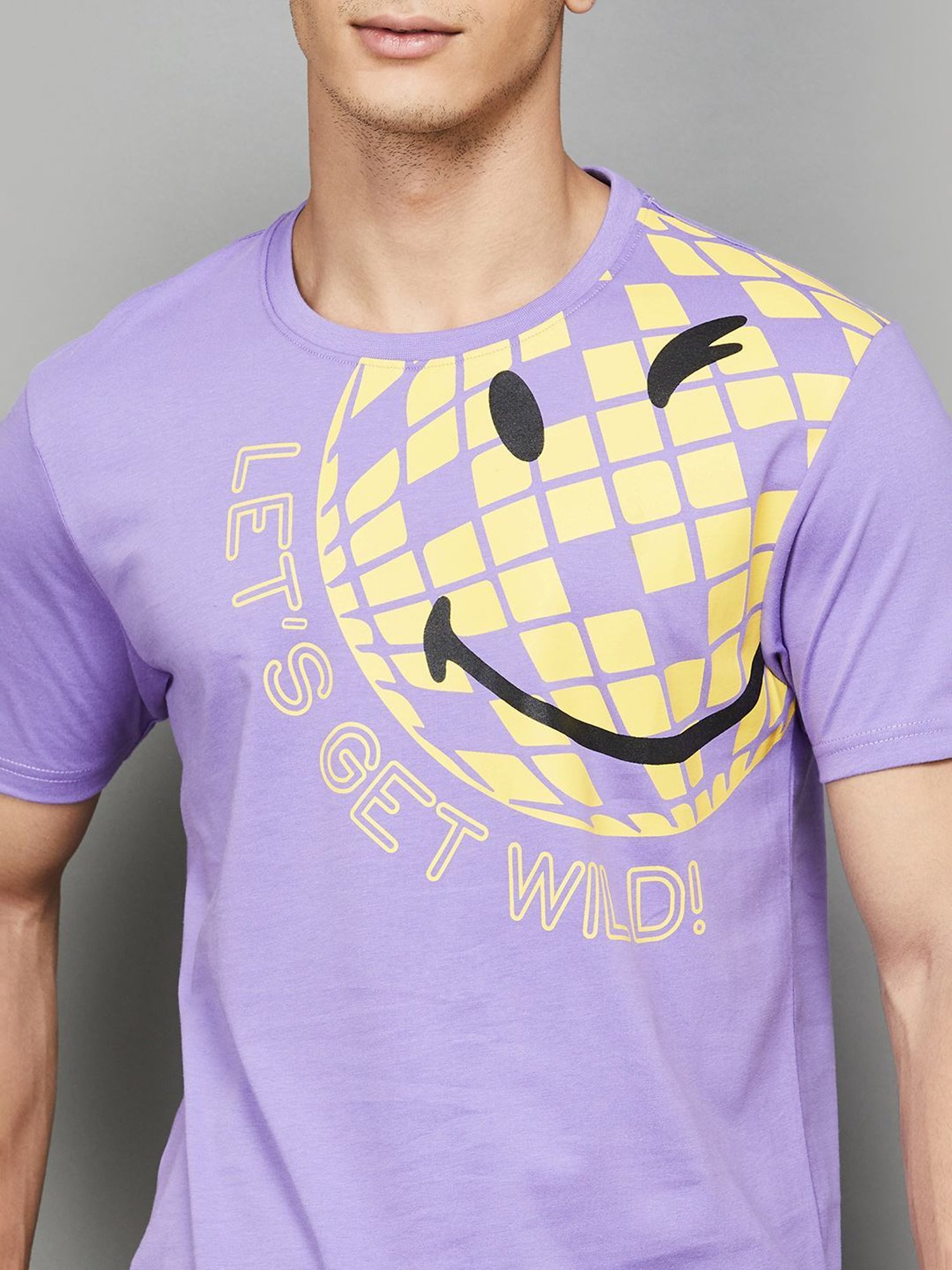 Smileyworld Purple Cotton Regular Fit Printed T-Shirt