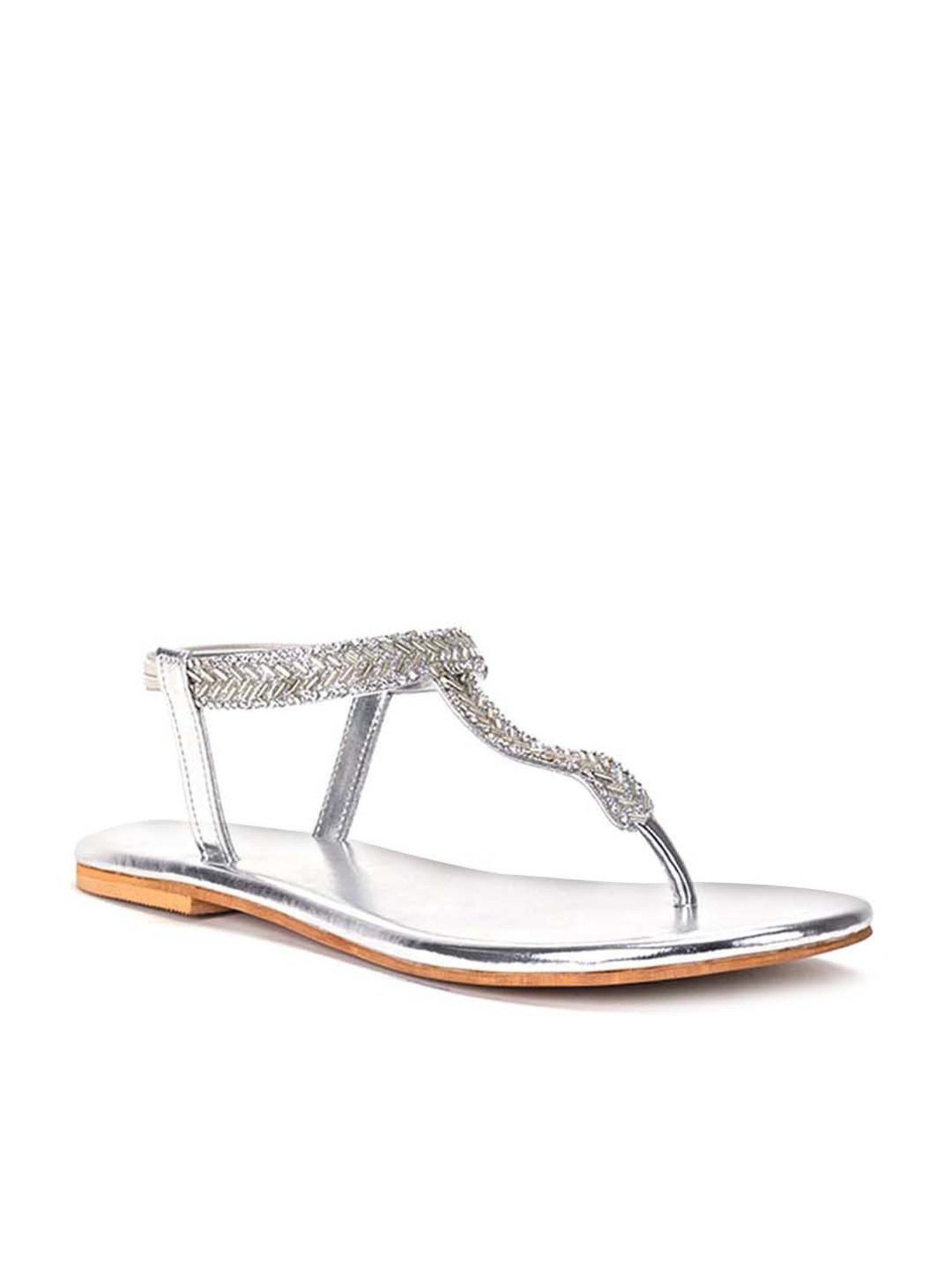 Scentra Women's Silver T-Strap Sandals