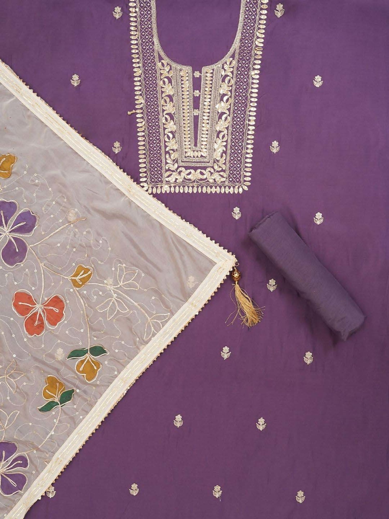 Jaipur Kurti Purple Embroidered Unstitched Dress Material