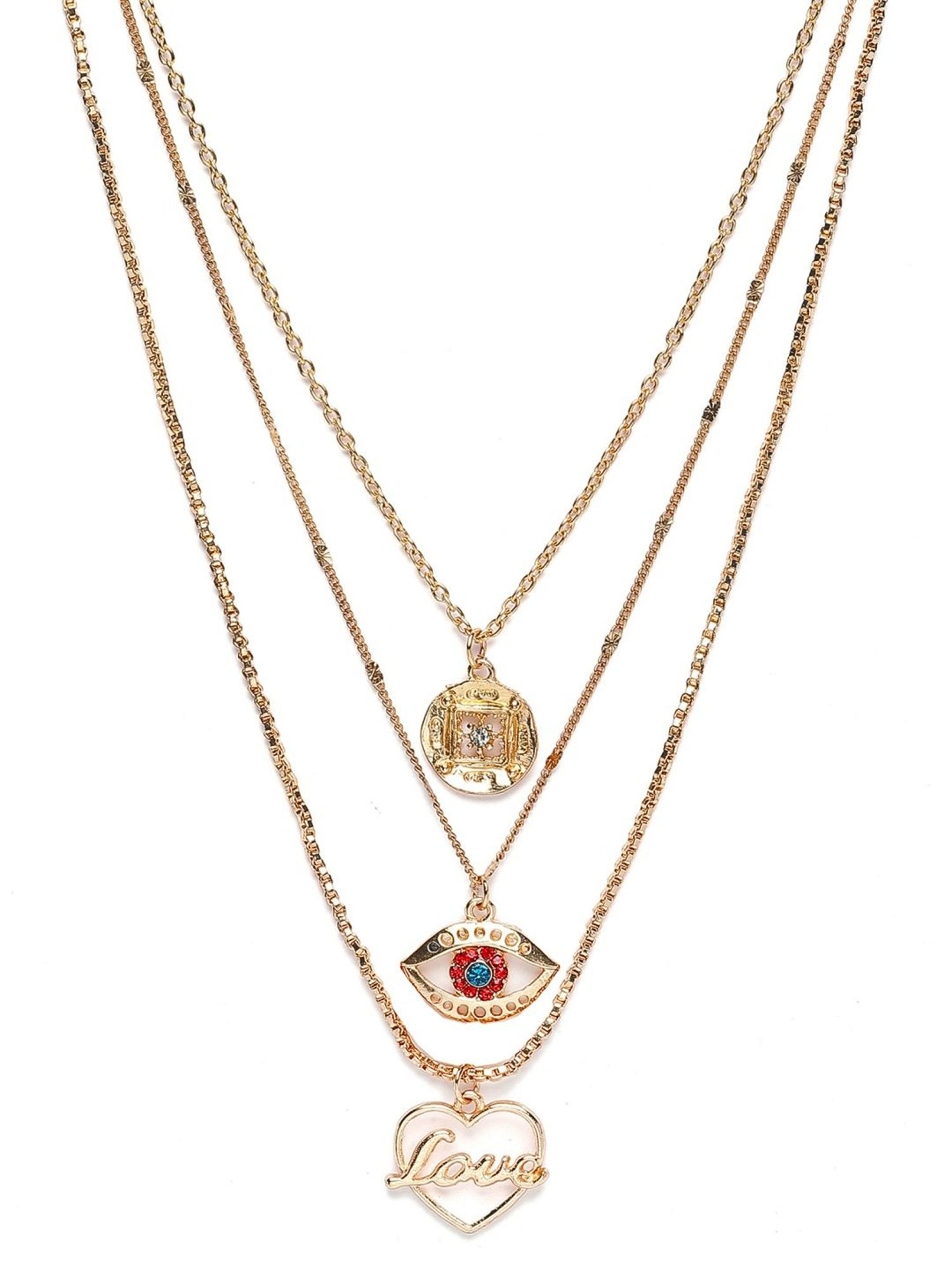 Karatcart Golden Eye and Love Multicharm Multilayered Chain Women