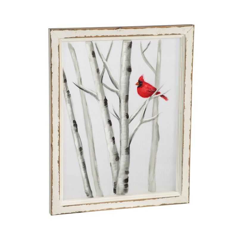 Cypress Home Birch Trees With Red Cardinal Hand Painted Screen Wood Frame Wall D&eacute;Cor, 16"W X 20"H