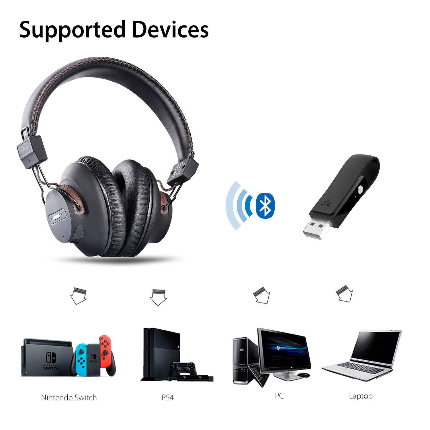 Avantree DG59M Wireless Gaming Headphones Set with Detachable Boom Mic and Bluetooth USB Audio Dongle for PS4, PC, Laptop, Computer, Nintendo Switch, Chat & Music, Easy Mute, No Delay, 40hrs Play Time