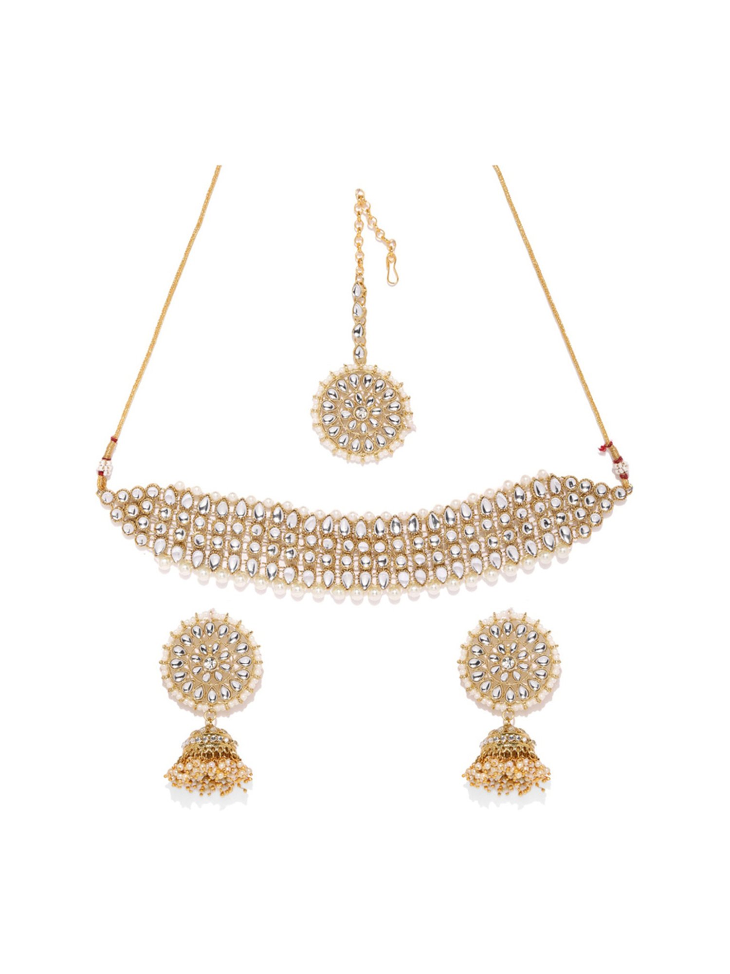 Zaveri Pearls Clear & Pearl White Alloy Necklace Set