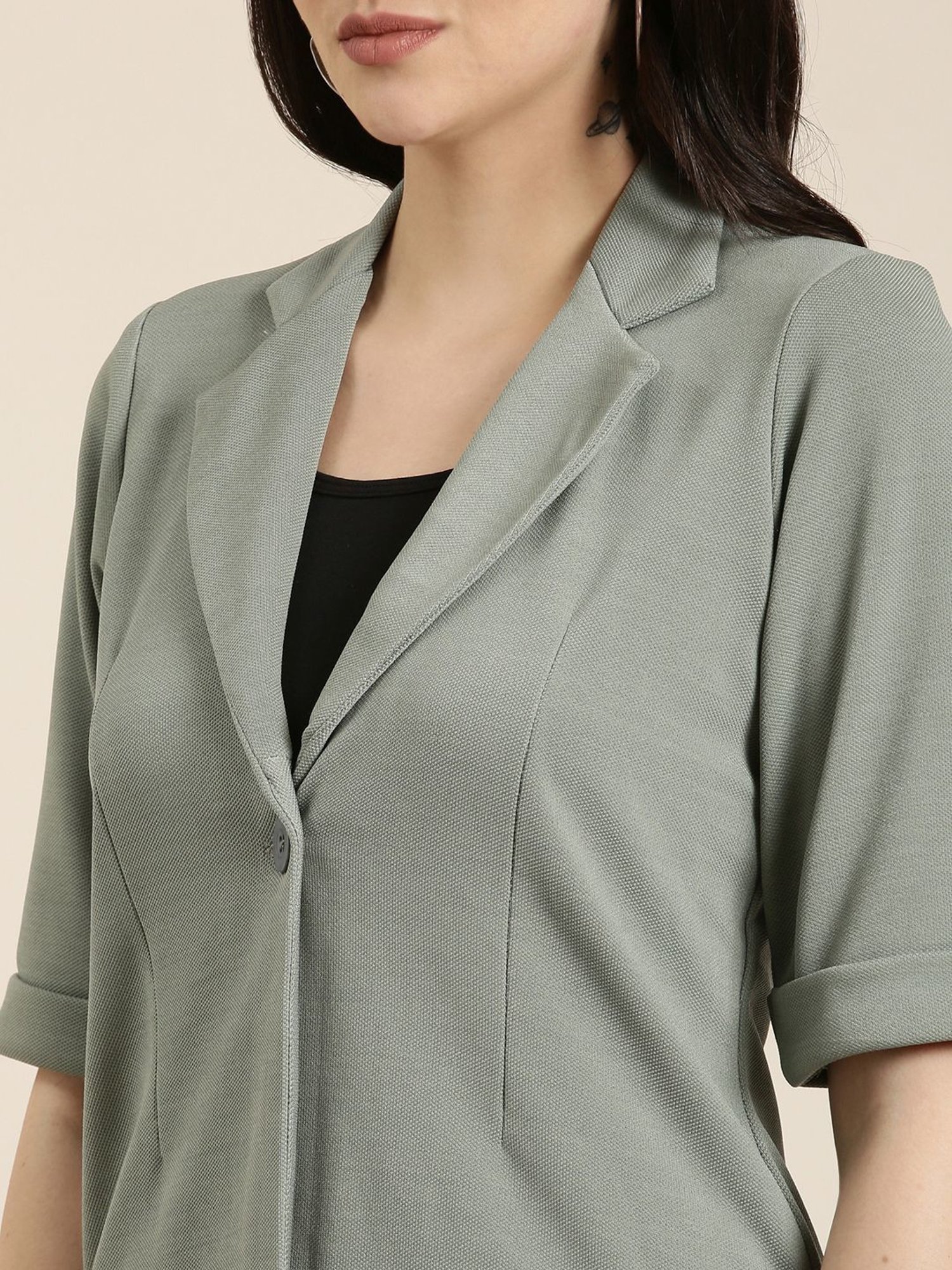 SHOWOFF Sea Green Cotton Blazer