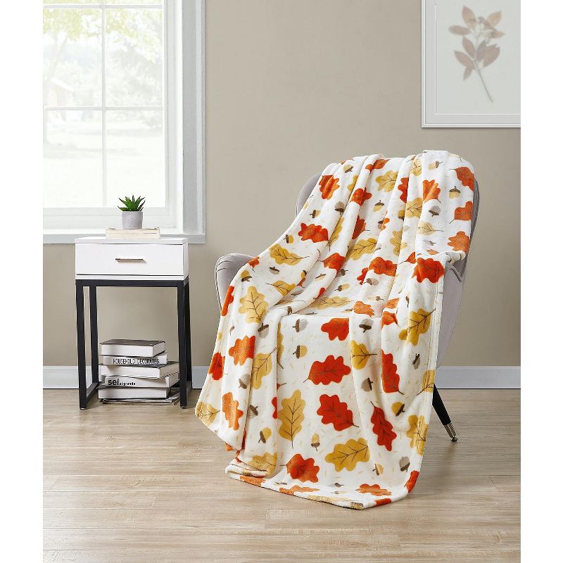 Kate Aurora Autumn Living Chic Leaves & A-Corns Ultra Soft & Plush Oversized Throw Blanket Covers