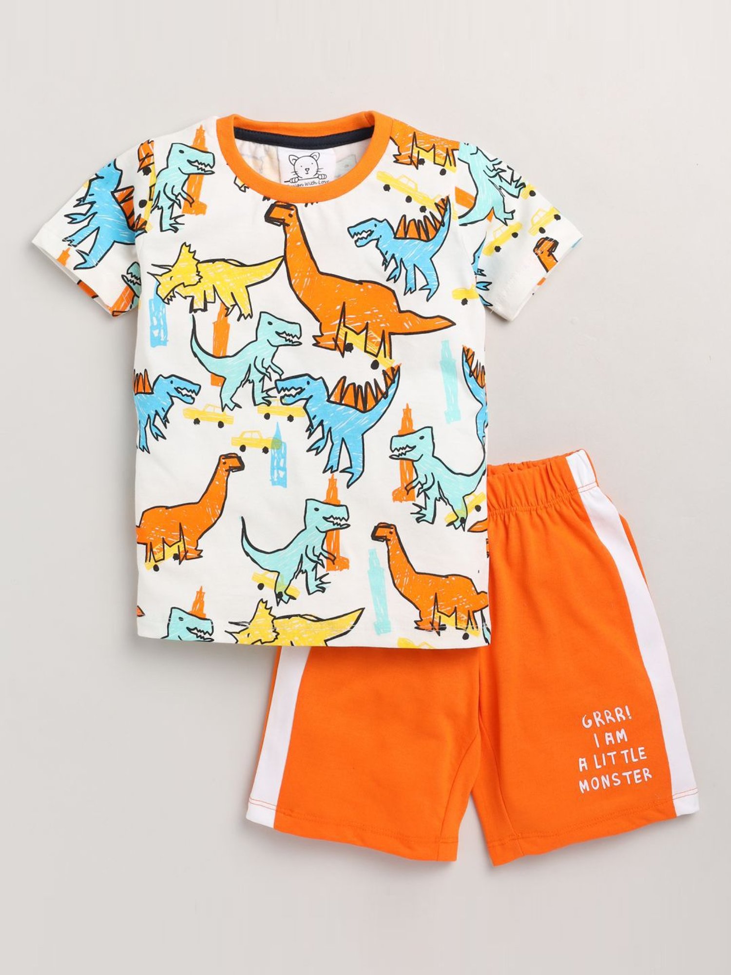 Lazy Shark Kids White Printed T-Shirt & Shorts
