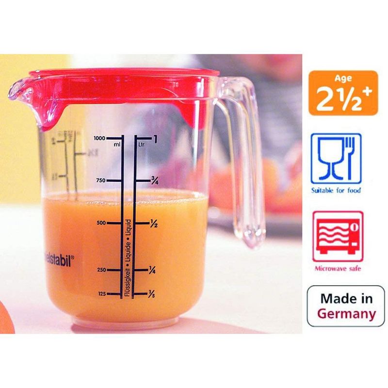 Spielstabil Clear Plastic 1 Quart Children's Measuring Pitcher with Cover (Made in Germany)