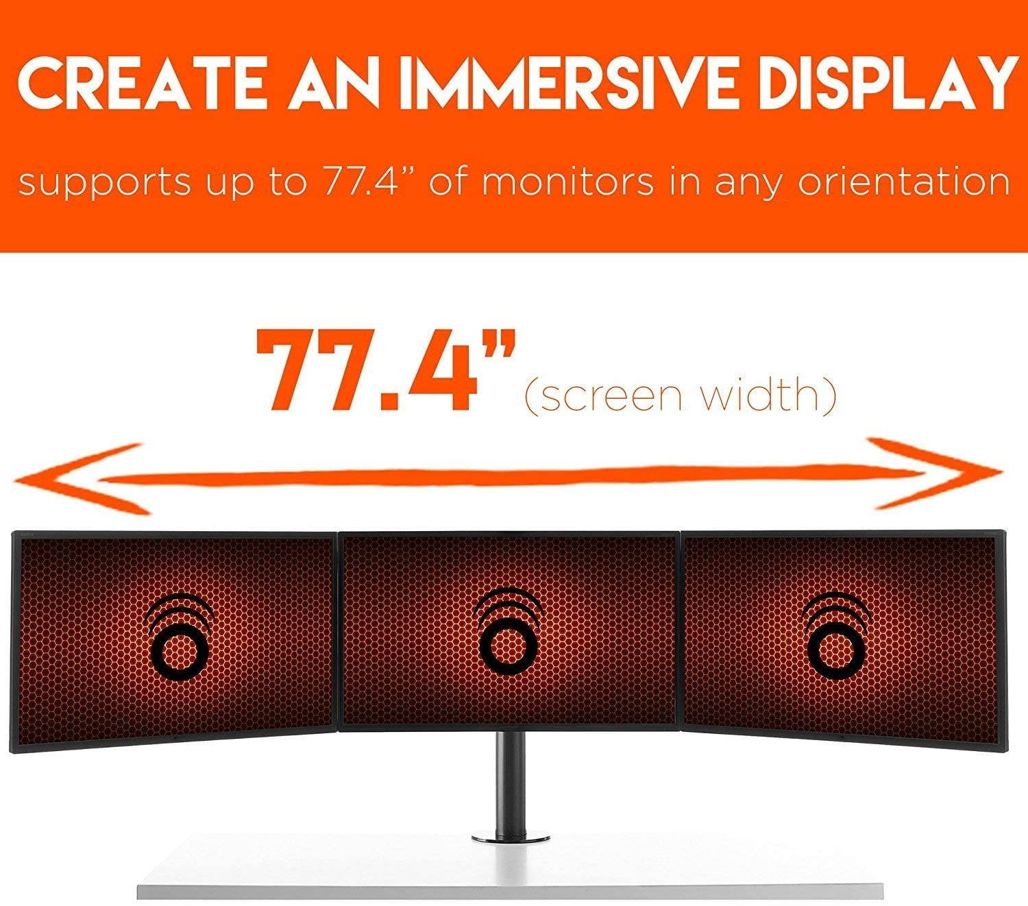 Triple Monitor Desk Mount Stand for 3 Screens Up to 27" - Adjust Tilt, Orientation & Swivel of Each Monitor Without Tools - Lock-Down Height Adjust Eliminates Screen Wobble