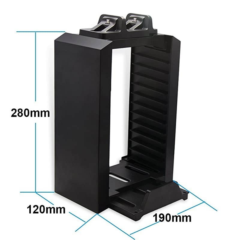 PS4 Storage Tower Holder Stand Dual Charger Dock for Sony Dualshock 4 ControllerGamepad Joystick Playstation 4 Console Controllers Charging Station Stores 12 Games Playstation 4
