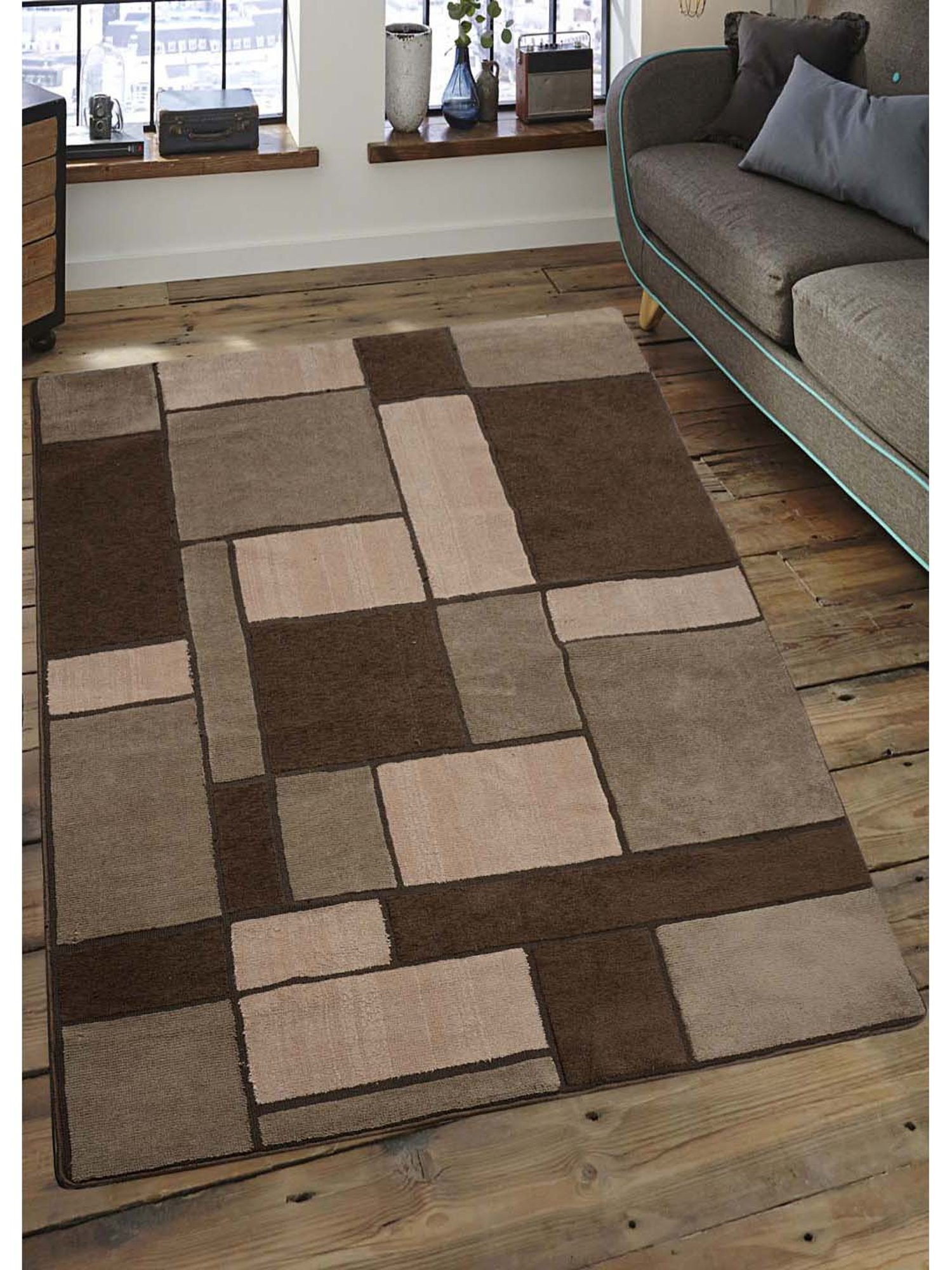 Saral Home Modern Brown Microfibre Carpet - Set of 1