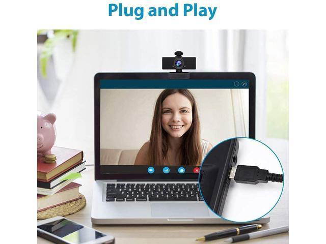 1080P webcam NexiGo N60 USB camera with microphone and privacy shield 110 degree wide angle plug and play suitable for Zoom/Skype/team meetings, video calls and recording HD 720p widescreen black