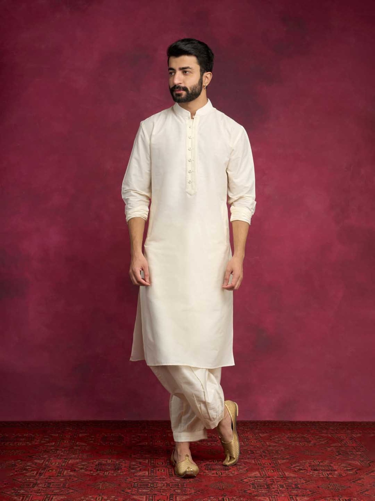 Abhishti Cream Straight Fit Side Tie-Up Kurta & Pathani Pants Set