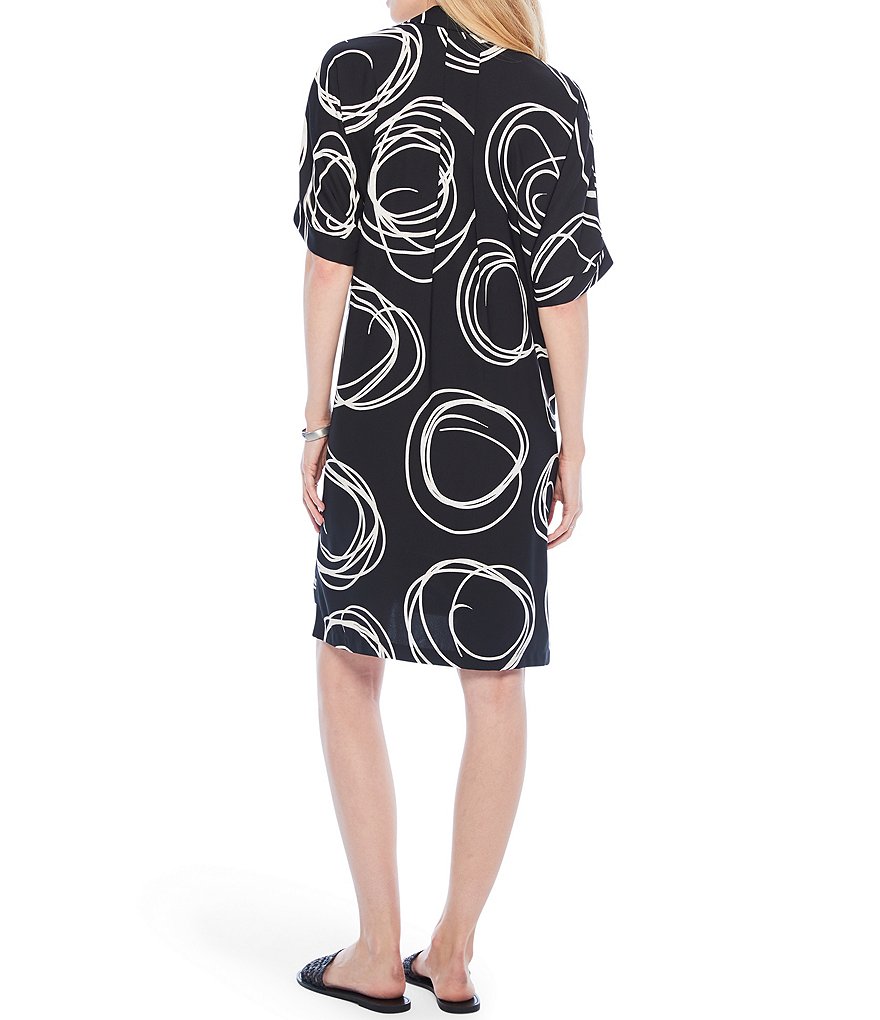 NIC + ZOE Billow Elbow Sleeve Whimsical Print Shift Dress