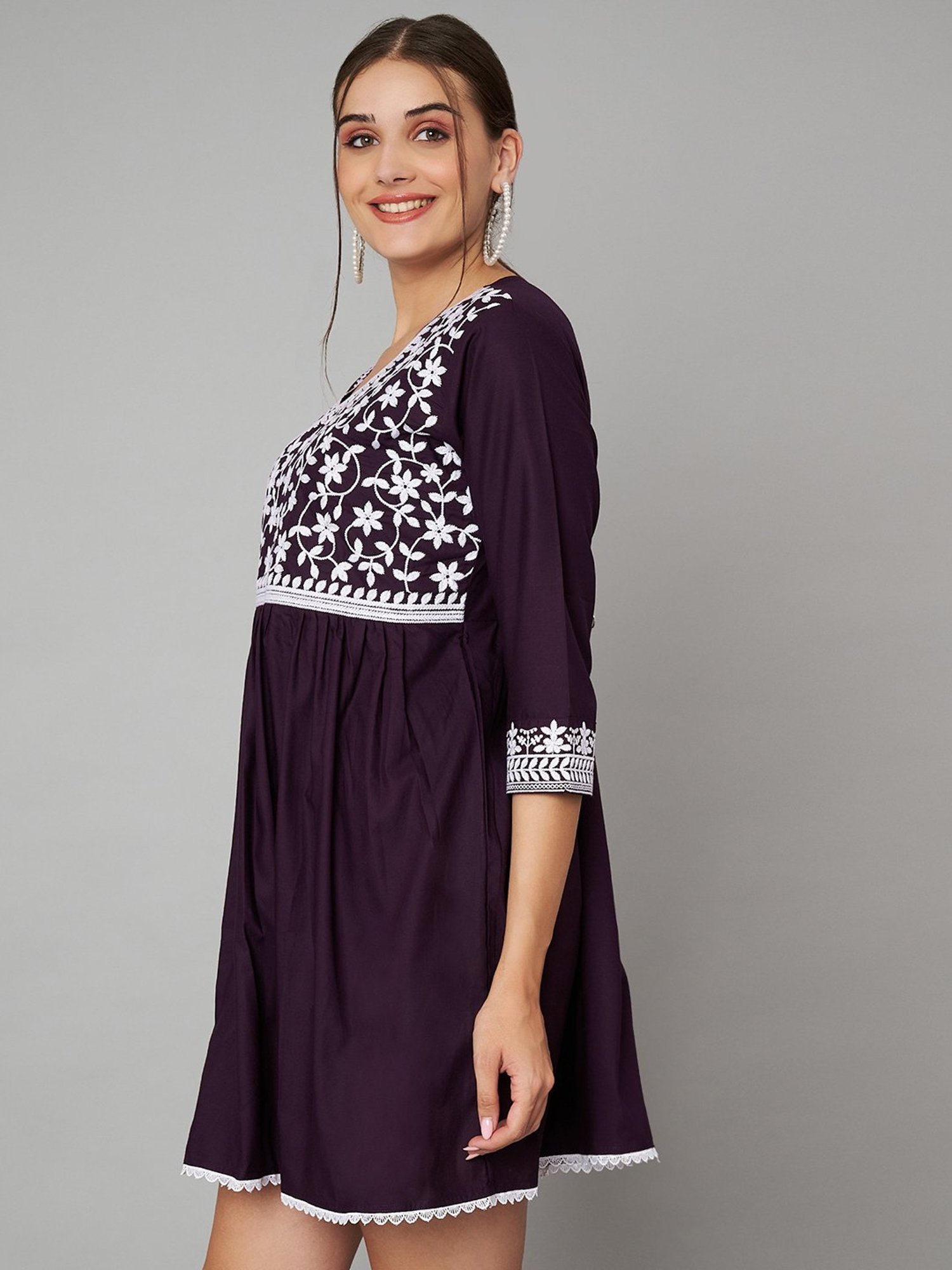 KOI SLEEPWEAR Wine Embroidered Dress