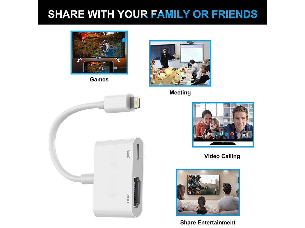 (Apple MFi Certified)Lightning to HDMI Adapter for iPhone, 1080P HDMI Digital Audio AV Adapter, HDMI Connector with Charging Port for iPhone/iPad/iPod Models, HDMI Sync Screen Converter