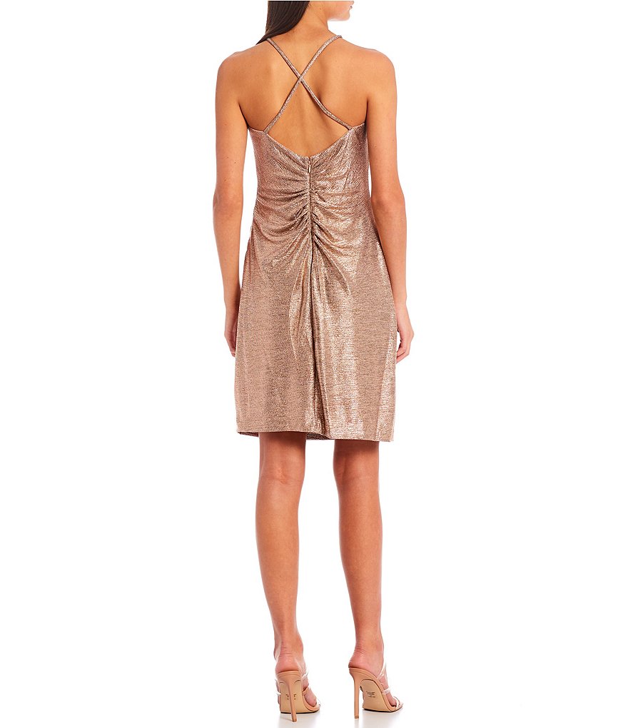 Morgan & Co. Cowl-Neck Slim-Fitting Shimmer Sheath Dress