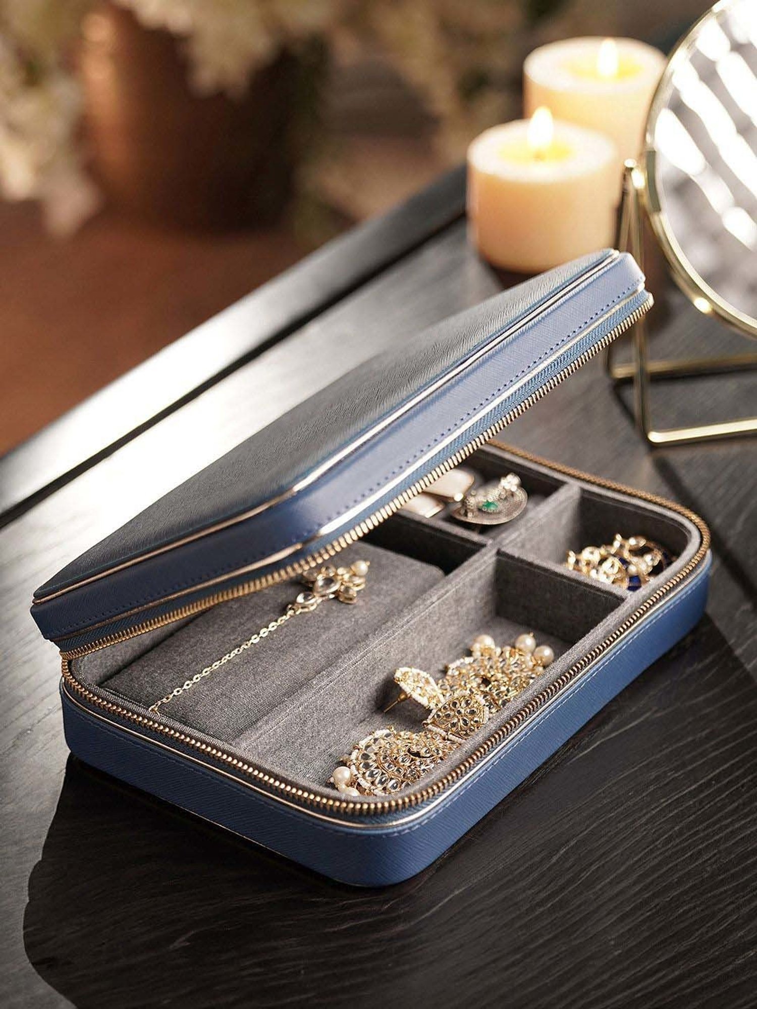 Pure Home and Living Blue Mdf Travel Rectangular Jewellery Box