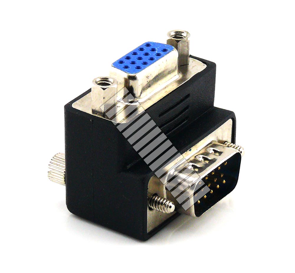 90&deg; Turn ( Right Angled ) VGA D-Sub 15 Pin Male to Female Connector Adapter Converter Extender