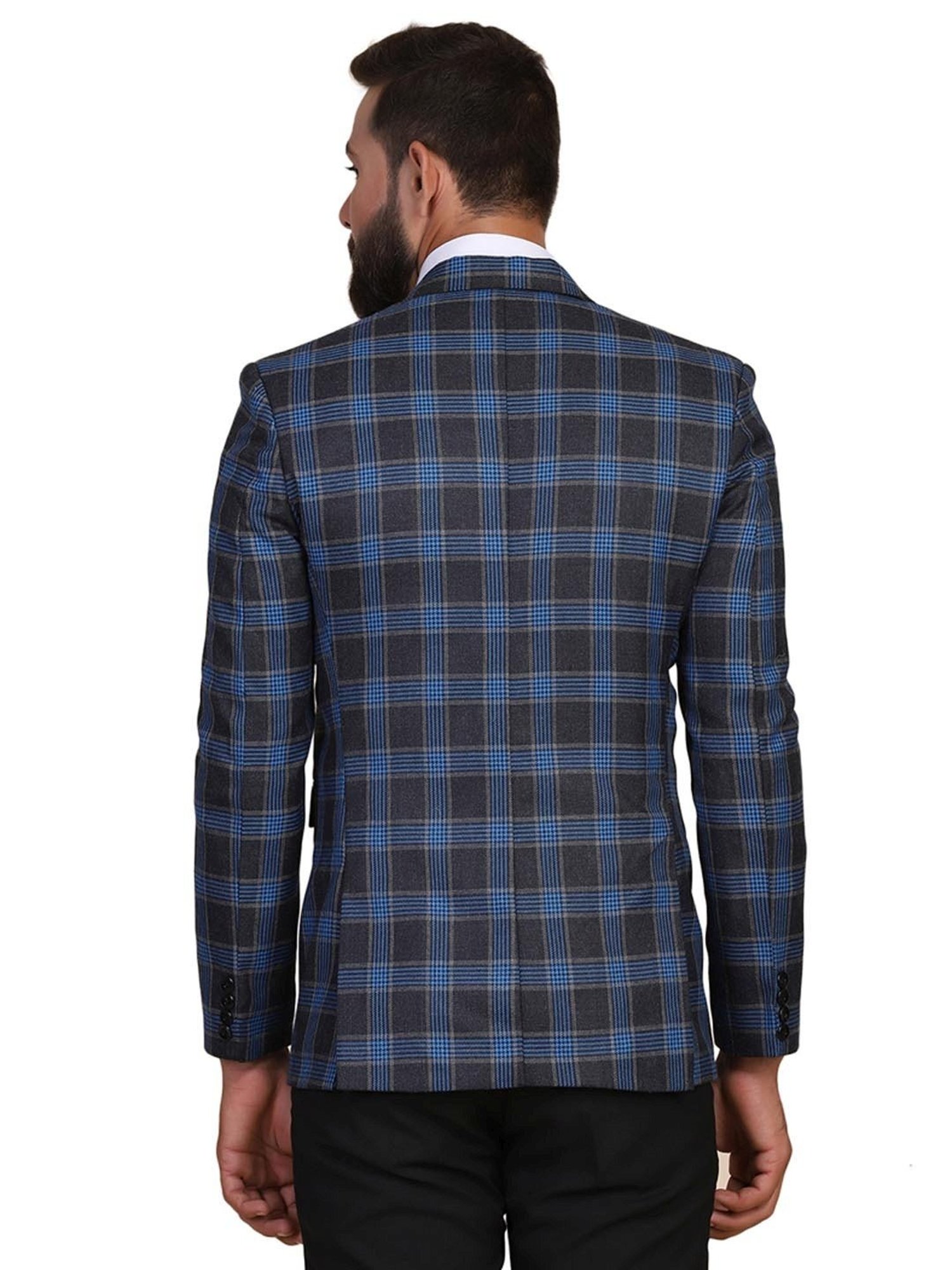 TAHVO Blue  Slim Fit Checks Two Piece Suit