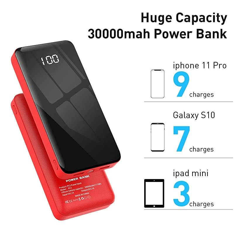 Portable Charger Power Bank 30000mAh  External Battery Pack with LCD Digital Display and USB-C Input, Dual USB Output High-Speed Charging for Cell Phones, Tablet and More