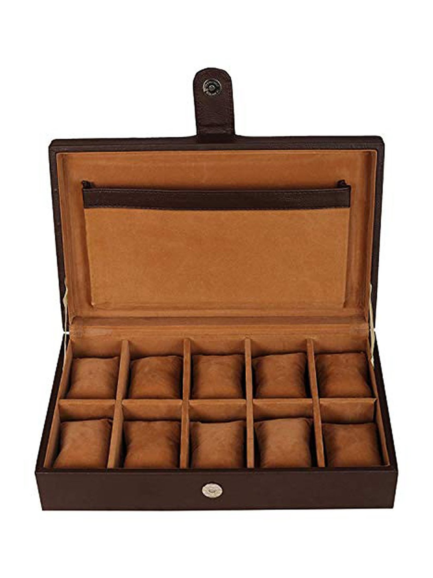Leather World Brown Watch Box Holder Organizer Case in 10 Slots