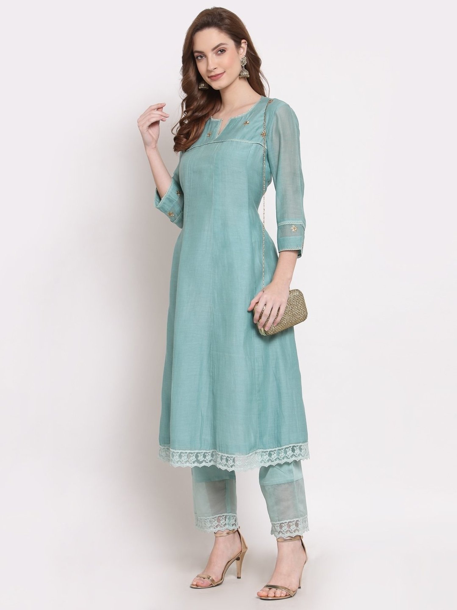 DART STUDIO Blue Embroidered Straight Kurta
