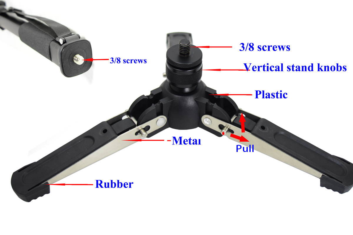 Koolehaoda Professional Camera Aluminium Monopod Fluid Video Head with Folding Three Feet Support Stand, Max:58.2"