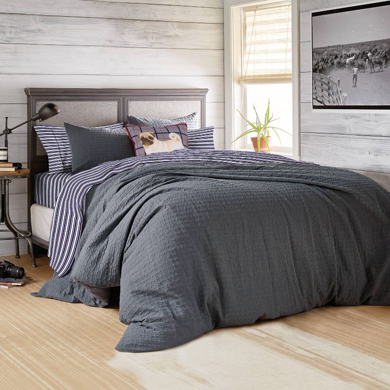 Full/Queen 3Pc Microsculpt Stripe Flannel Comforter Set Gray - G.H. Bass