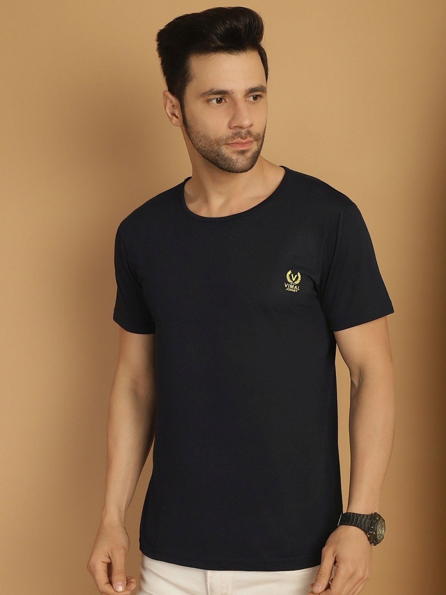 Vimal Jonney Blue & Navy Regular Fit T-Shirt