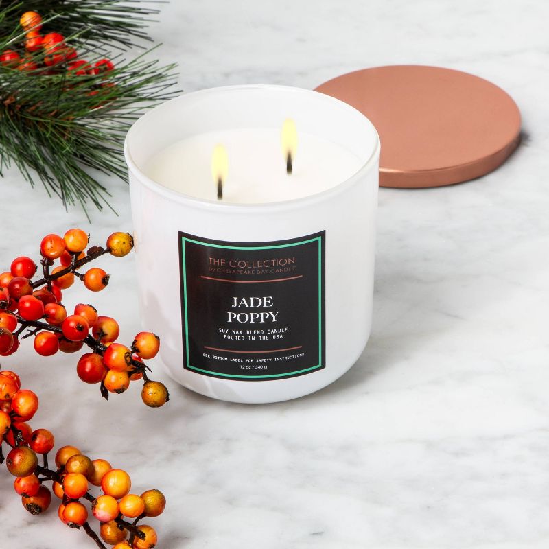 12oz Lidded Core Glass Jar 2-Wick Jade Poppy Candle -  The Collection By Chesapeake Bay Candle
