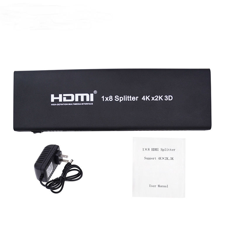 2160P HDMI 1x8 Splitter 4Kx2K Amplifier 1 In 8 Out HDMI Switch Converter with Power Adapter Support 4K 3D 1080P HDTV  AYS-18V14