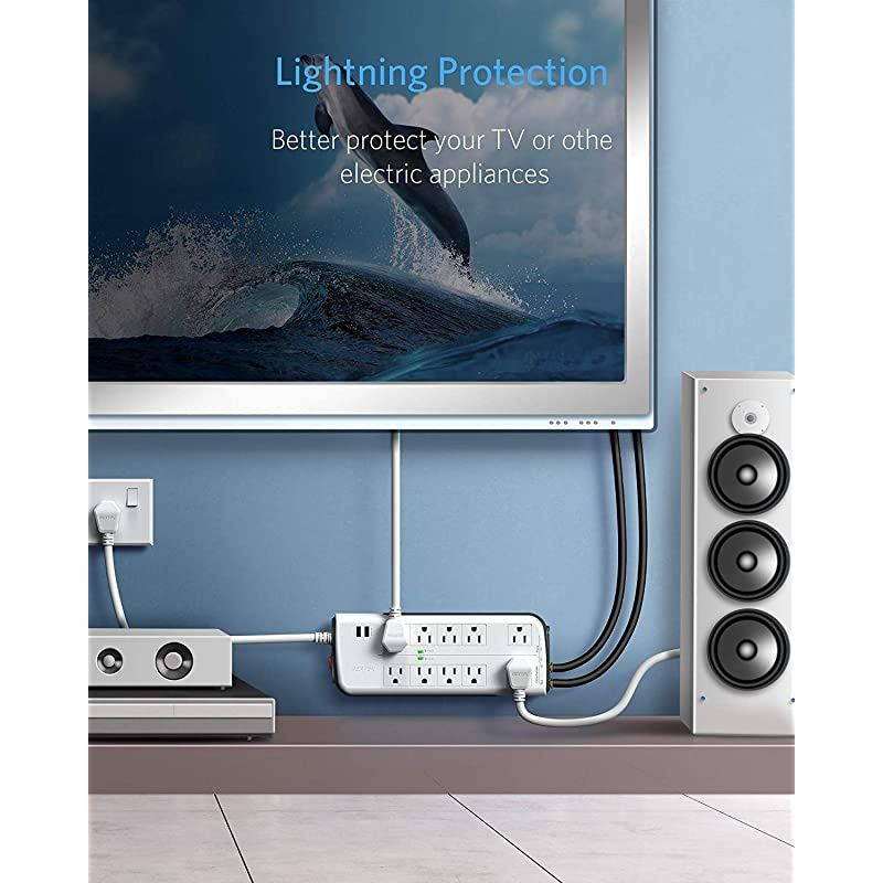 10Outlet 4000 Joules Surge Protector Power Strip with USB 15A 1875W with Dual 24A USB Charging Ports 6Foot Heavy Duty Extension Cord FCCUL Listed White