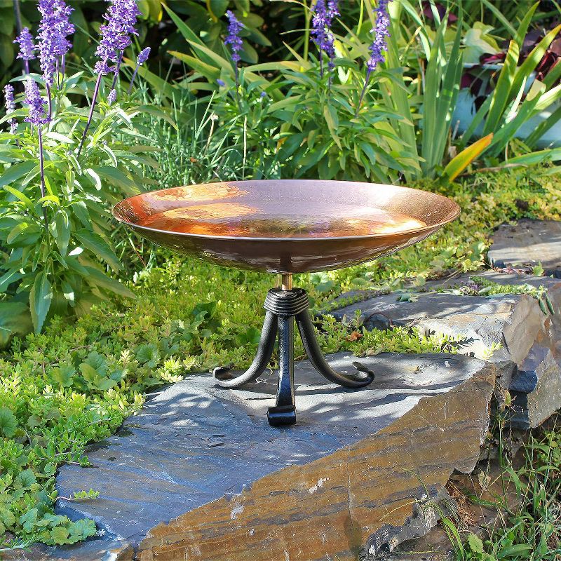 8.5" Stainless Steel Birdbath Bowl with Tripod Stand Polished Copper Plated - ACHLA Designs