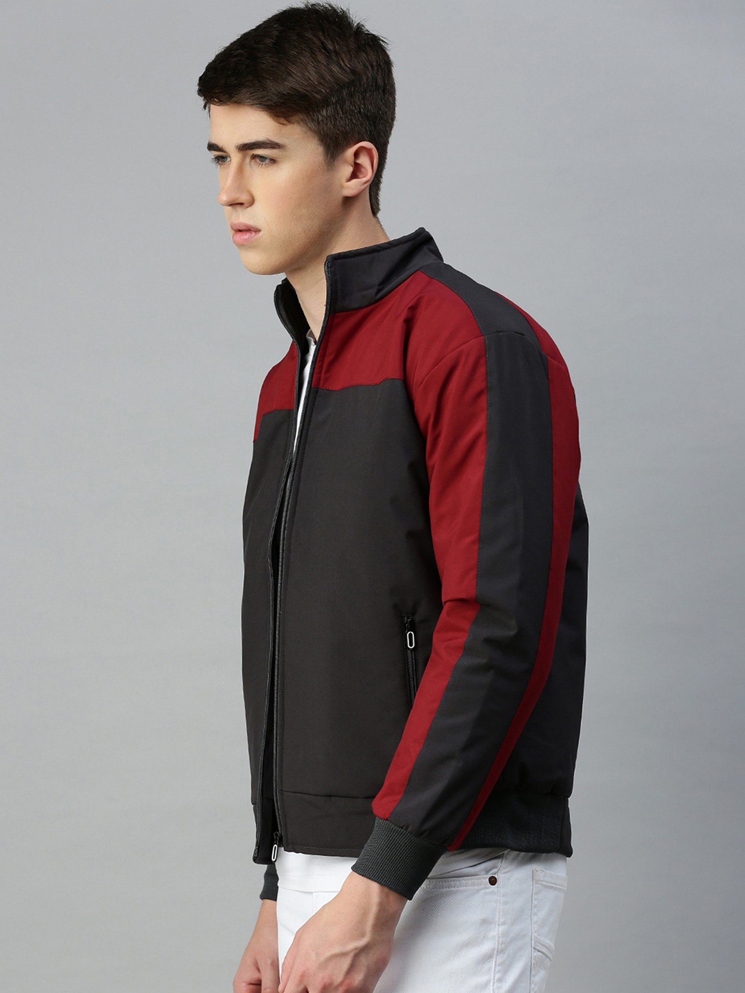 VOXATI Grey Regular Fit High Neck Jacket