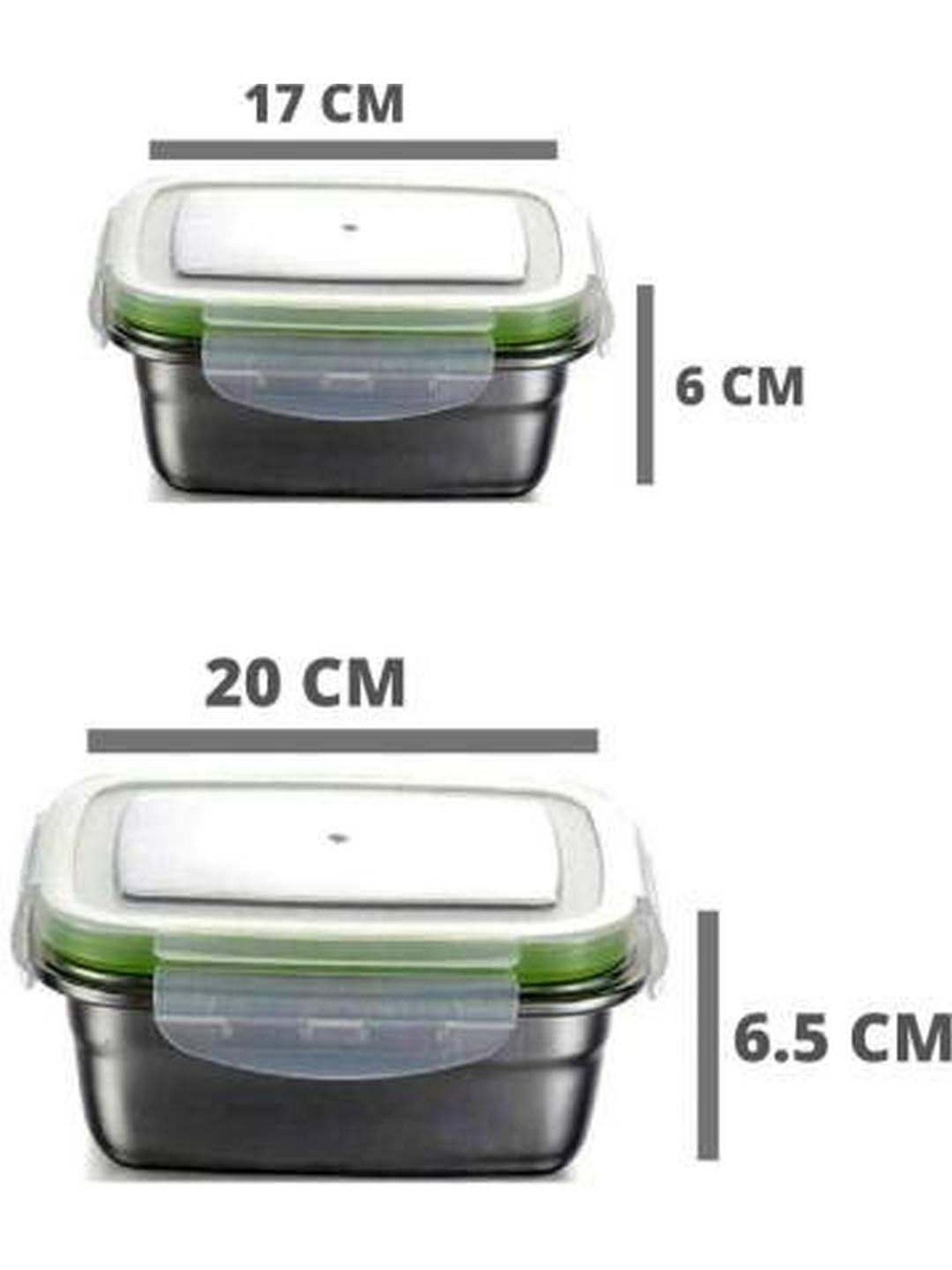 Femora High Steel Rectangular Lunch Box with Air Tight Lid (550 ml & 850 ml) - Set of 2